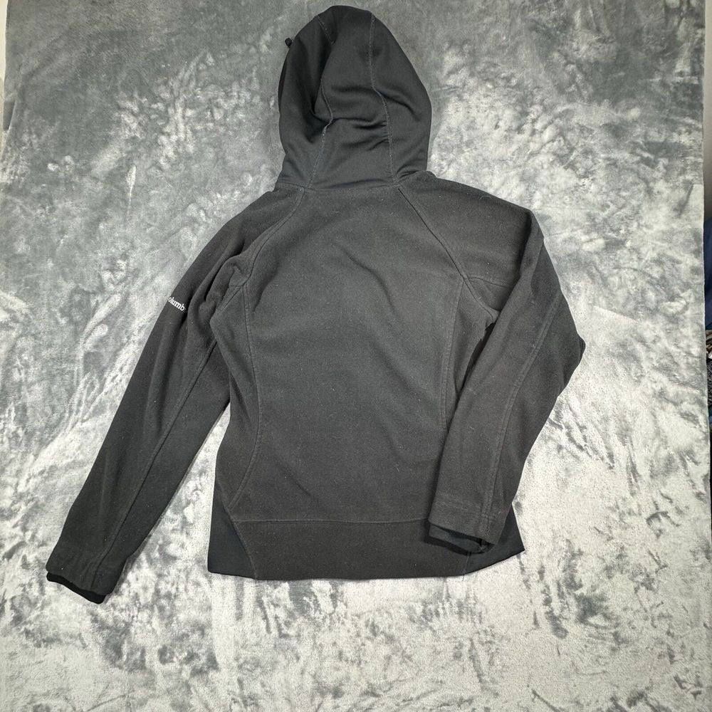 Columbia Fleece Jacket Hooded Full Zip Womens S Black‎ Hooded Thumb Holster - Picture 2 of 12